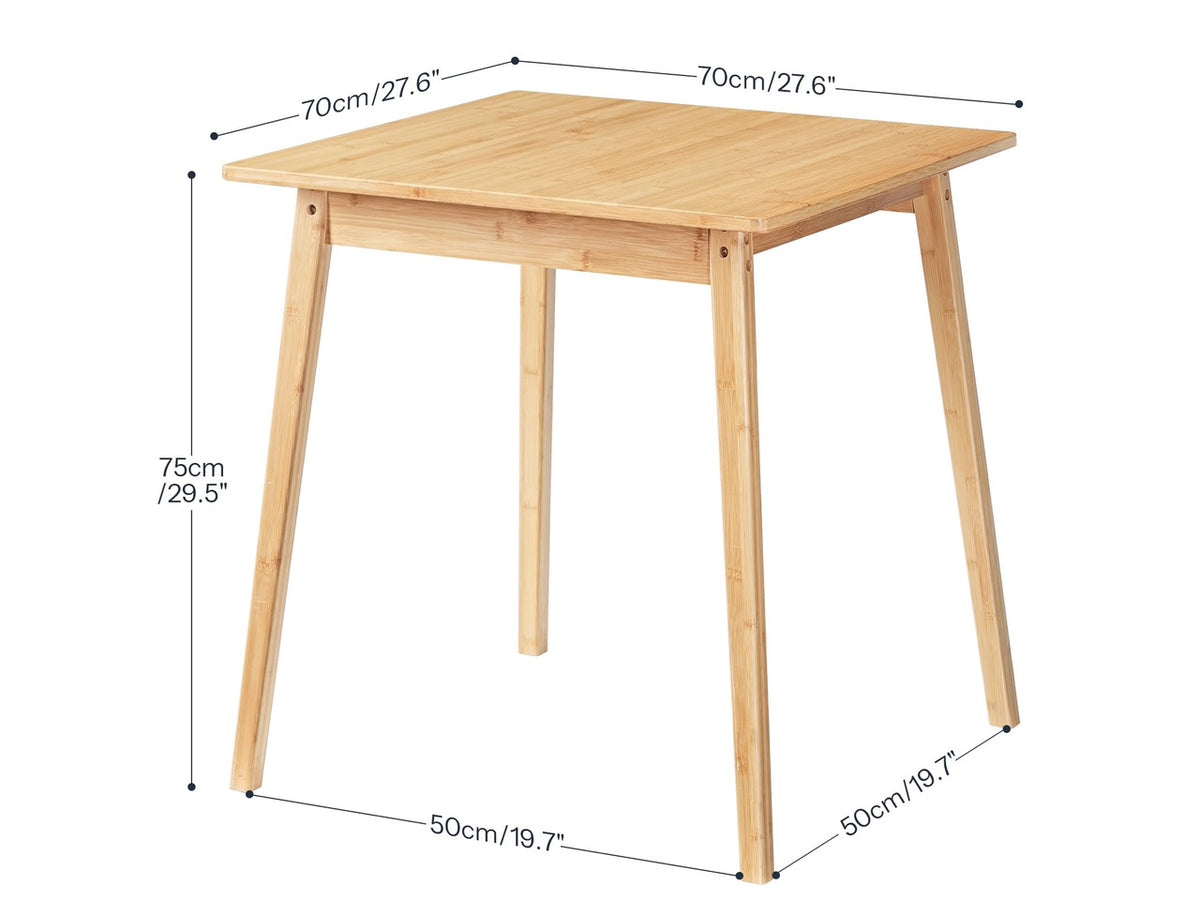 Bamboo Dining Table, Square Dining Table for 2, 27.6" Kitchen Table for Small Space, Writing Table, Easy to Assemble, for Dining Room, Living Room, Office, Kitchen, Natural YL70CZ01G1