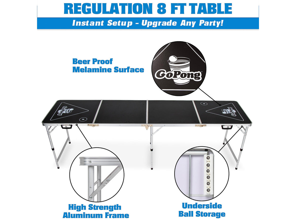 8 Foot Portable Beer Pong / Tailgate Tables (Black, Football, American Flag, or Custom Dry Erase)