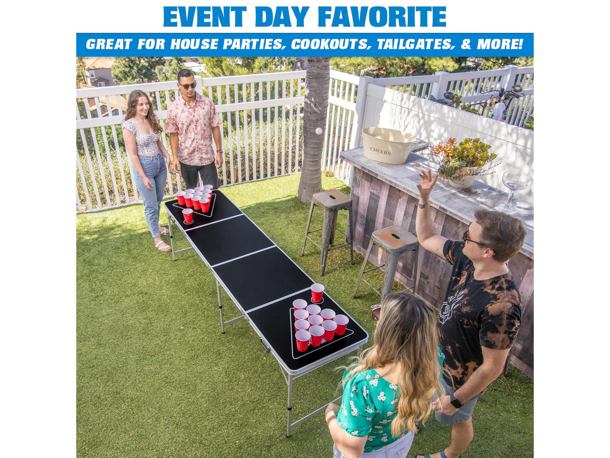 8 Foot Portable Beer Pong / Tailgate Tables (Black, Football, American Flag, or Custom Dry Erase)