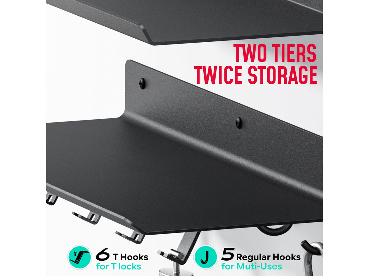 2-Tier Floating Shelf Compatible with Tonal 1 & 2 Accessories | Home Gym Storage Rack, Wall Mount Gym Organizer, Workout Metal Holder, T-Bracket Lock Adapters Hanger, US Patent Holding