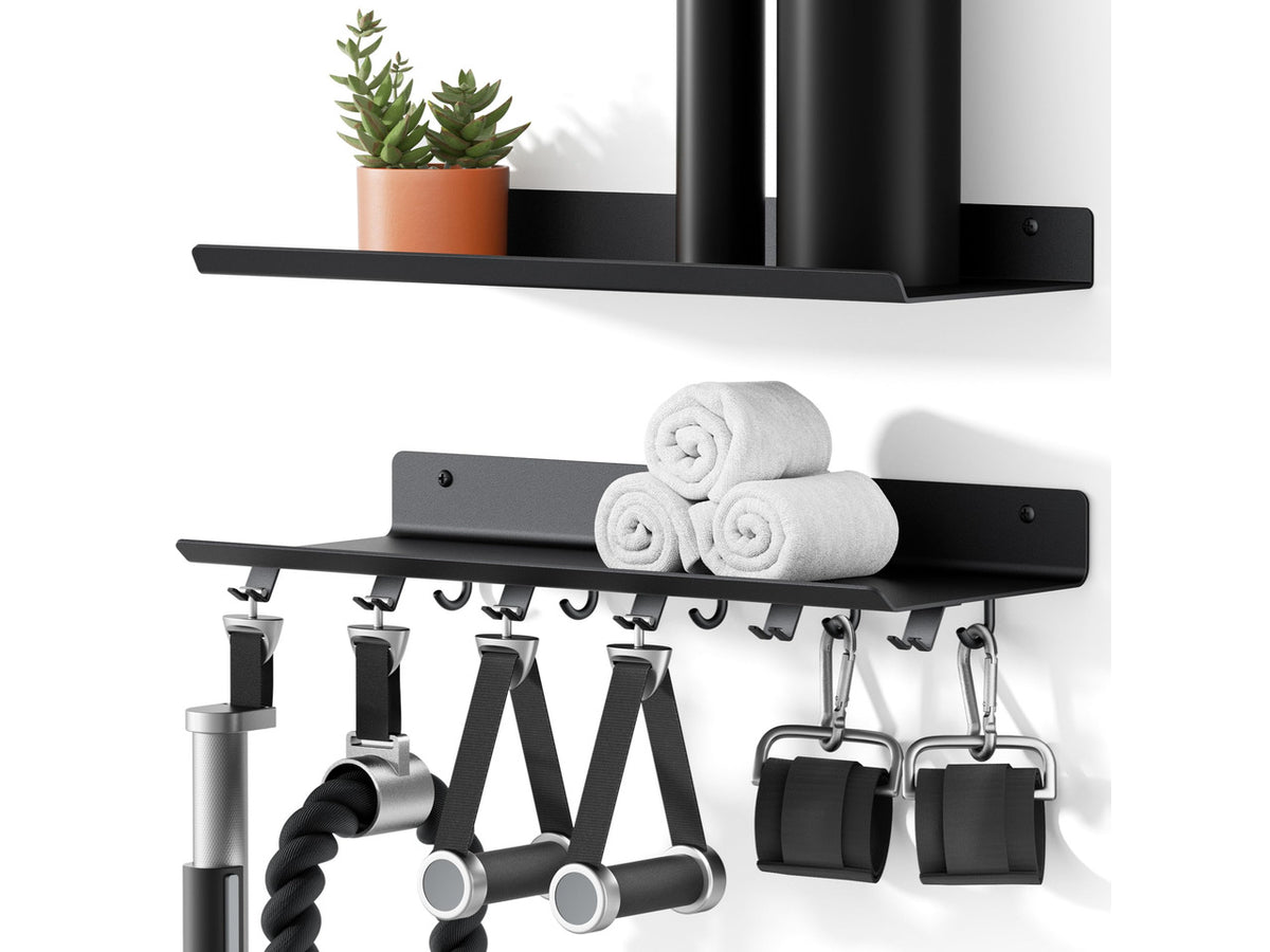 2-Tier Floating Shelf Compatible with Tonal 1 & 2 Accessories | Home Gym Storage Rack, Wall Mount Gym Organizer, Workout Metal Holder, T-Bracket Lock Adapters Hanger, US Patent Holding