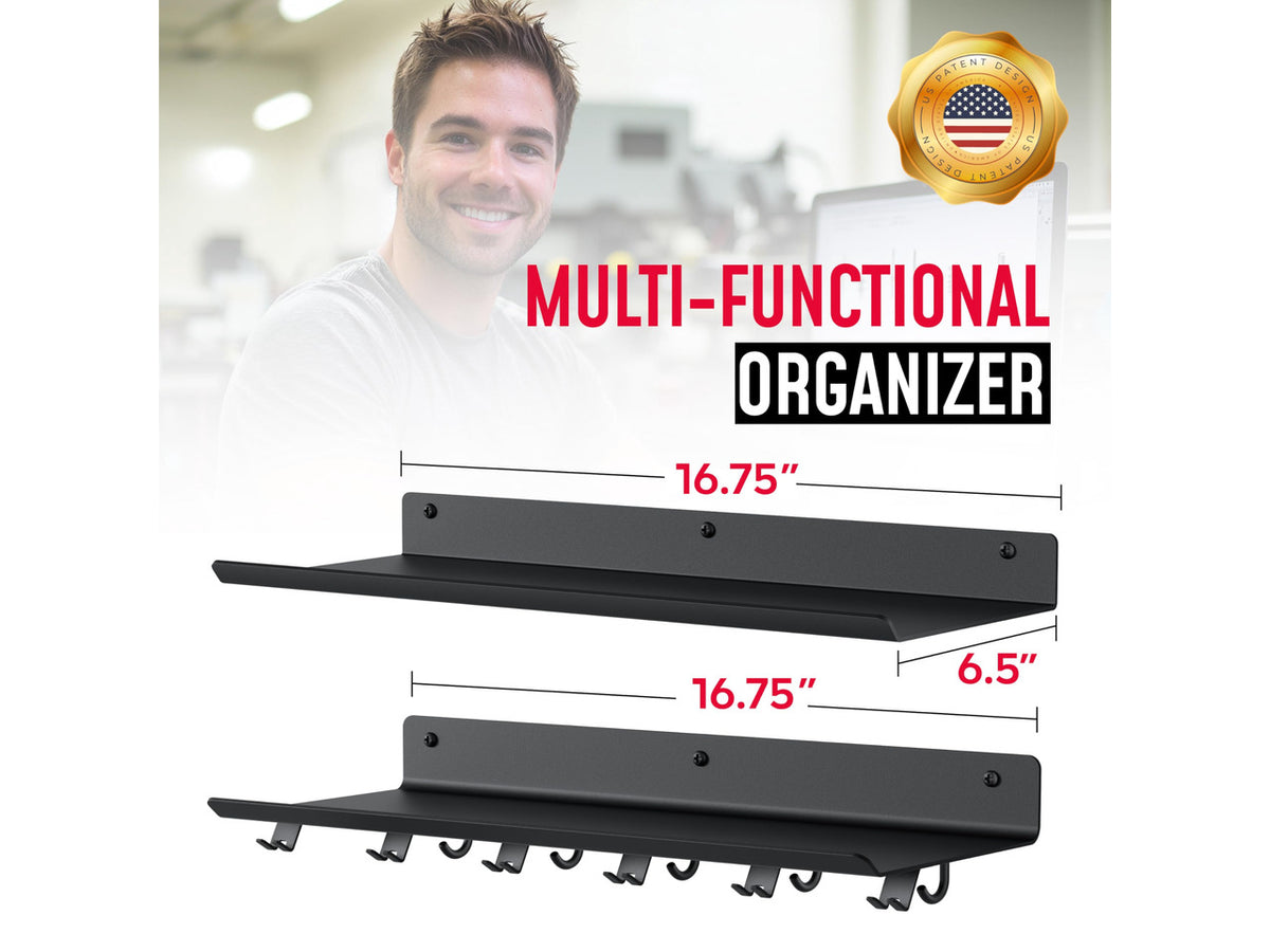 2-Tier Floating Shelf Compatible with Tonal 1 & 2 Accessories | Home Gym Storage Rack, Wall Mount Gym Organizer, Workout Metal Holder, T-Bracket Lock Adapters Hanger, US Patent Holding
