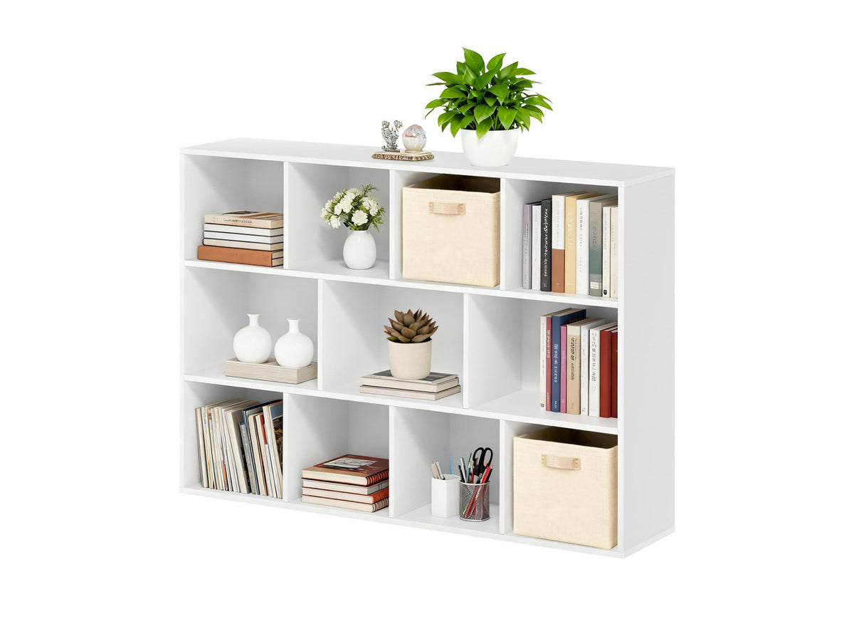 11 Cube Storage Organizer, 4 Tier Stackable Bookcase, Open Storage Display Bookshelf, Storage Cabinet for Living Room, Bedroom, Home, Office, 29.1" L x 9.4" W x 41.7" H, White