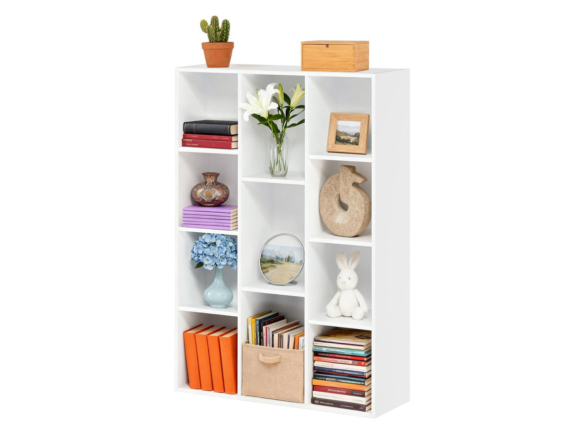 11 Cube Storage Organizer, 4 Tier Stackable Bookcase, Open Storage Display Bookshelf, Storage Cabinet for Living Room, Bedroom, Home, Office, 29.1" L x 9.4" W x 41.7" H, White