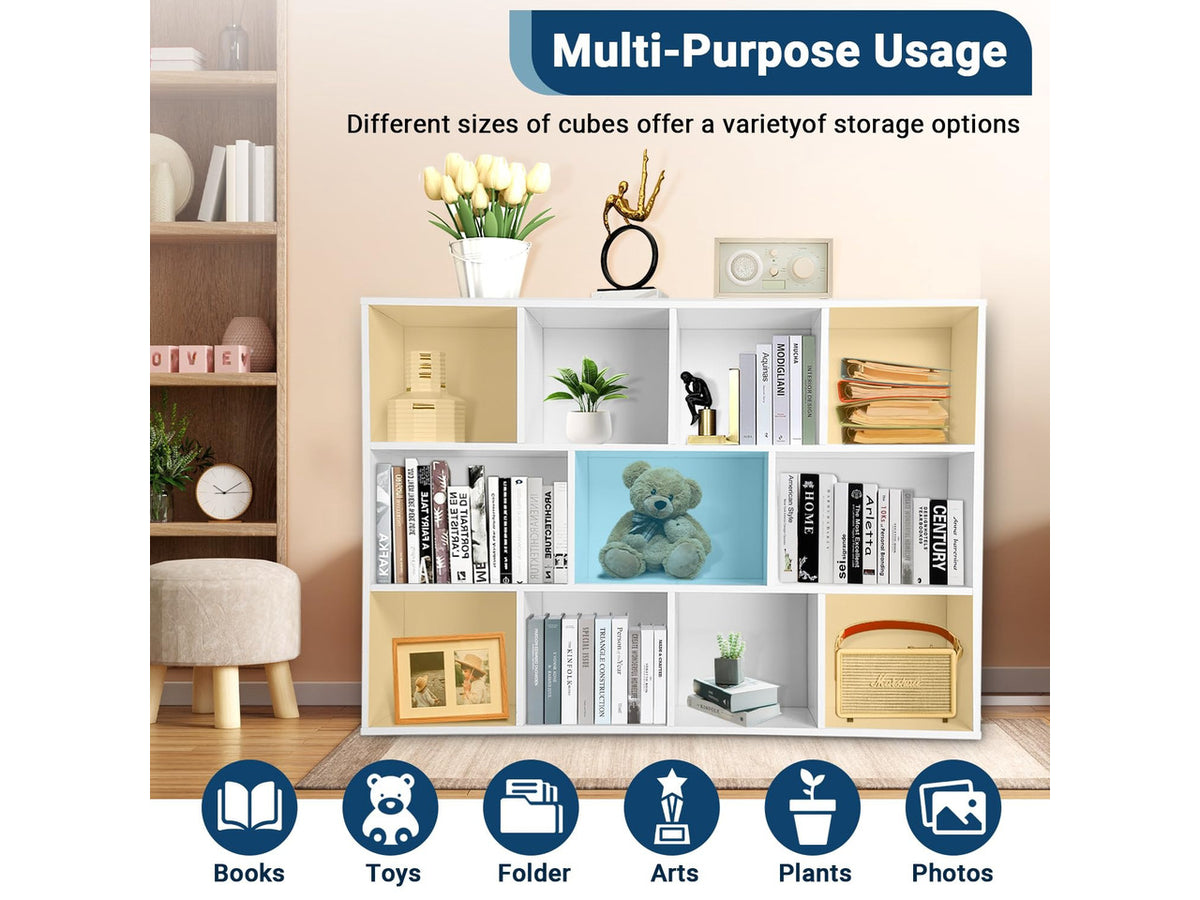 11 Cube Storage Organizer, 4 Tier Stackable Bookcase, Open Storage Display Bookshelf, Storage Cabinet for Living Room, Bedroom, Home, Office, 29.1" L x 9.4" W x 41.7" H, White