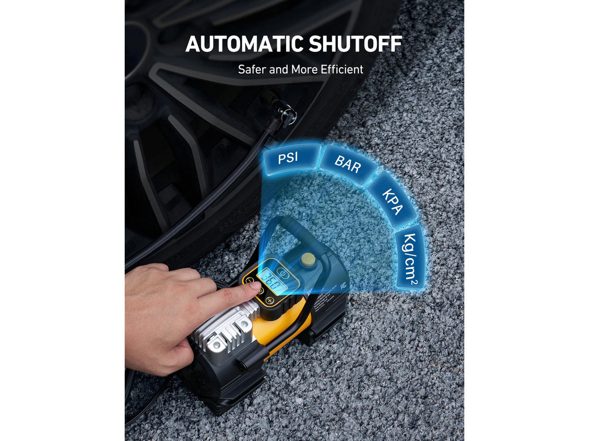 Tire Inflator Portable Air Compressor 12VDC Tire Pump Digital Gauge | 150 PSI Auto Shut-Off Fast Inflation, Ultra-Bright 12 LED Emergency Light Air Pump for Car Tires, Motorcycles, Bikes, Balls