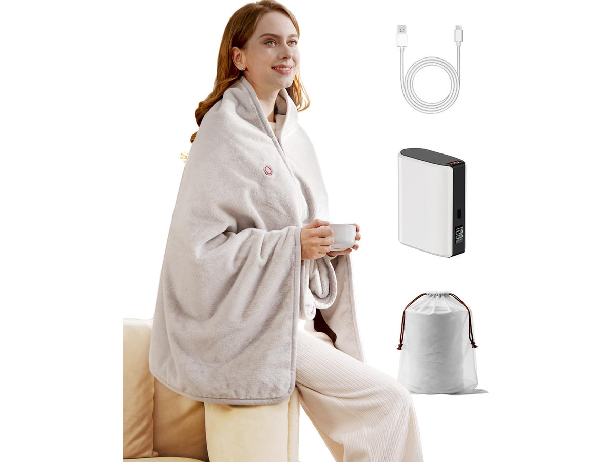 Cordless Heated Blanket with Battery Pack - Rechargeable Heated Shawl & Portable Heated Throw,Far-Infrared Heating,Wearable Blanket for Office,Travel,Car & Outdoor, Gift for People Who Are Always Cold