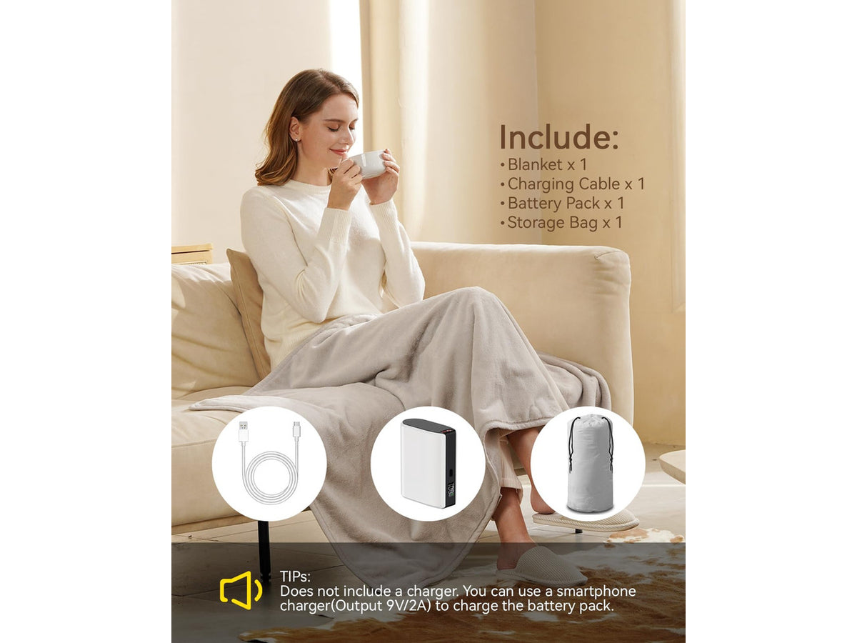 Cordless Heated Blanket with Battery Pack - Rechargeable Heated Shawl & Portable Heated Throw,Far-Infrared Heating,Wearable Blanket for Office,Travel,Car & Outdoor, Gift for People Who Are Always Cold