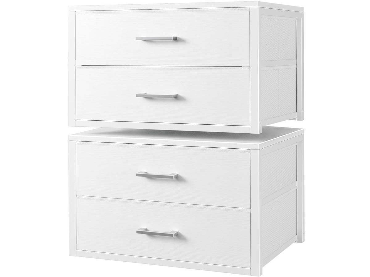 Stackable Storage Drawers Closet Organizers and Storage Fabric White 2 Drawer Dresser for Bedroom 2 Packs Modern