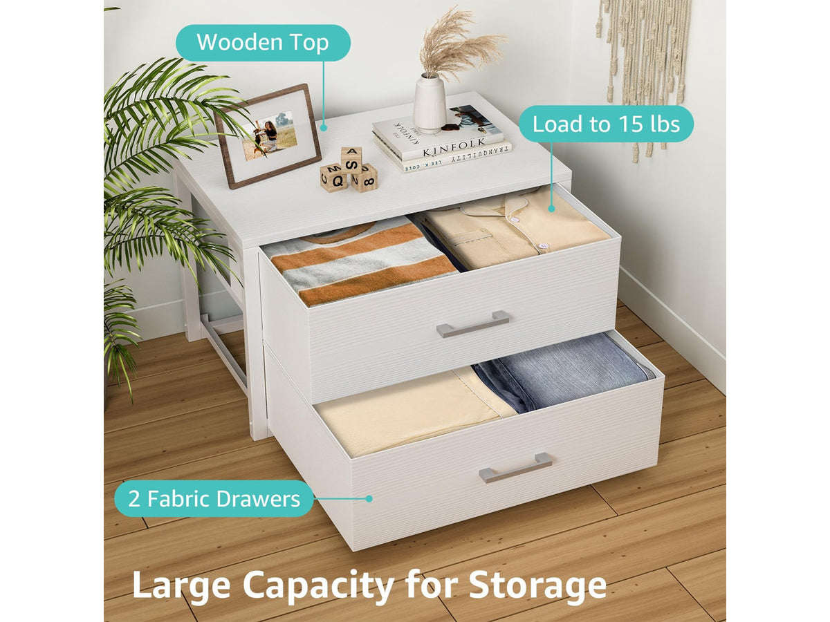 Stackable Storage Drawers Closet Organizers and Storage Fabric White 2 Drawer Dresser for Bedroom 2 Packs Modern