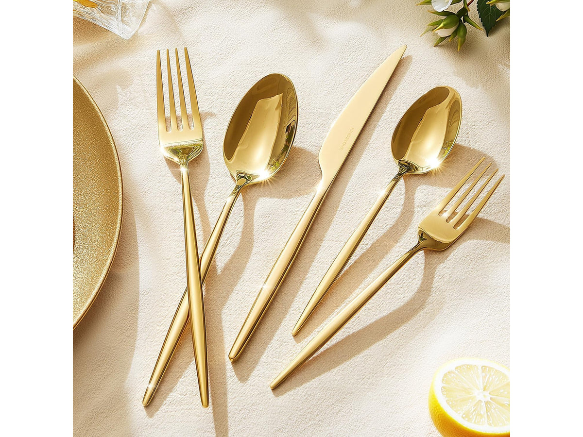 18/10 Silverware Set for 4, 20 Piece Gold Stainless Steel Flatware Cutlery