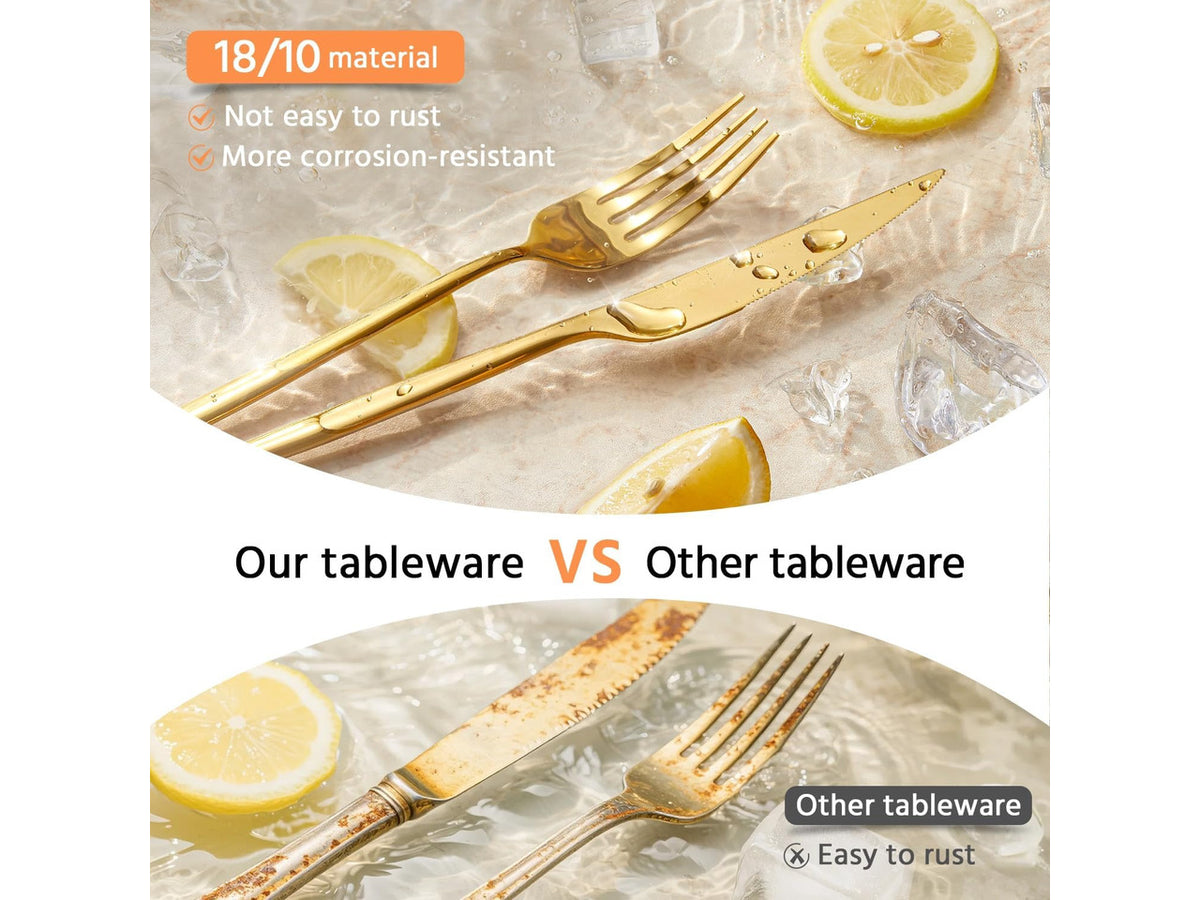 18/10 Silverware Set for 4, 20 Piece Gold Stainless Steel Flatware Cutlery
