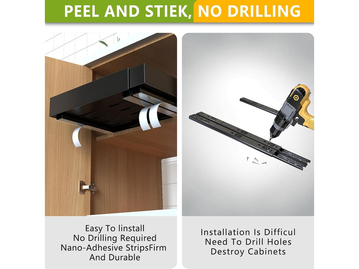 2 Pack Pull Out Cabinet Organizer,21" Deep Slide Out Drawer Organizers,No Drill Pull Out Drawers Adhesive with Nano Compatible Framed Cabinets Shelves for Kitchen Pantry Adjustable Width
