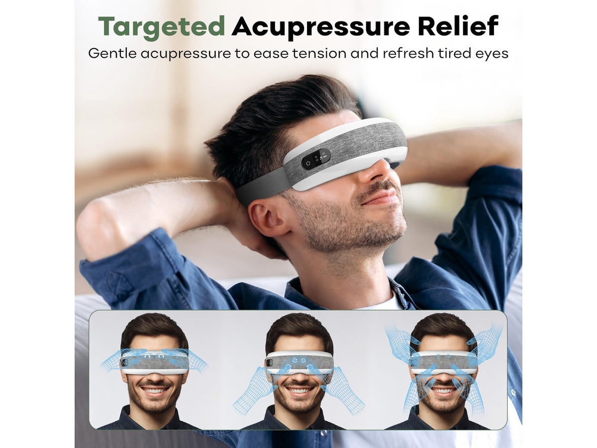 Heated Eye Massager, Bluetooth, Migraine & Dry Eye Relief, Cordless | eye mask massager with heat, stream music wirelessly & for eye strain, headaches, dry eyes, sinus pressure & sleep