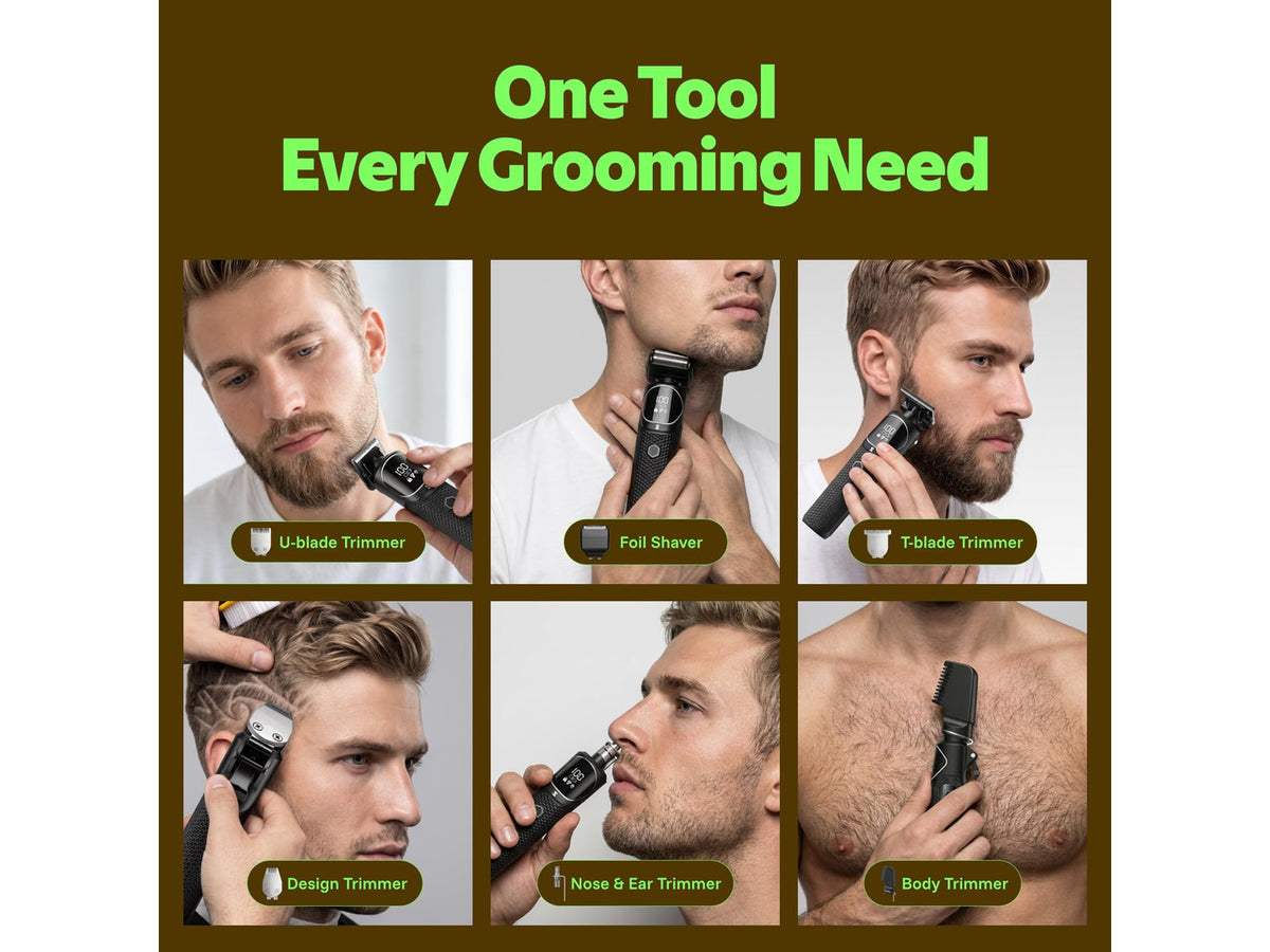All-in-One Beard Trimmer for Men, Electric Shaver & Grooming Kit | Men's Electric Razor, Mustache, Nose and Body Hair, 11 Guide Combs, 7500 RPM Motor, Waterproof Wet/Dry Use, 270-Min Runtime