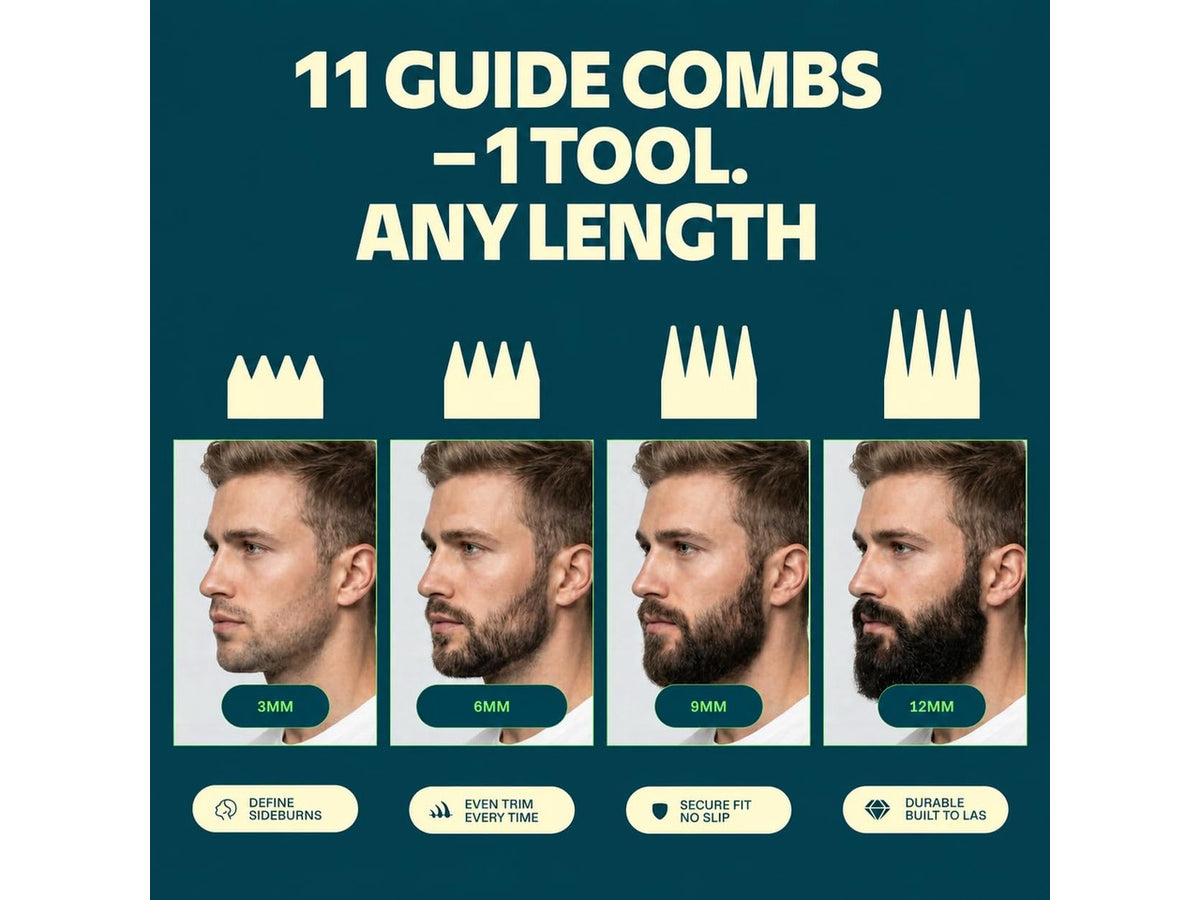 All-in-One Beard Trimmer for Men, Electric Shaver & Grooming Kit | Men's Electric Razor, Mustache, Nose and Body Hair, 11 Guide Combs, 7500 RPM Motor, Waterproof Wet/Dry Use, 270-Min Runtime