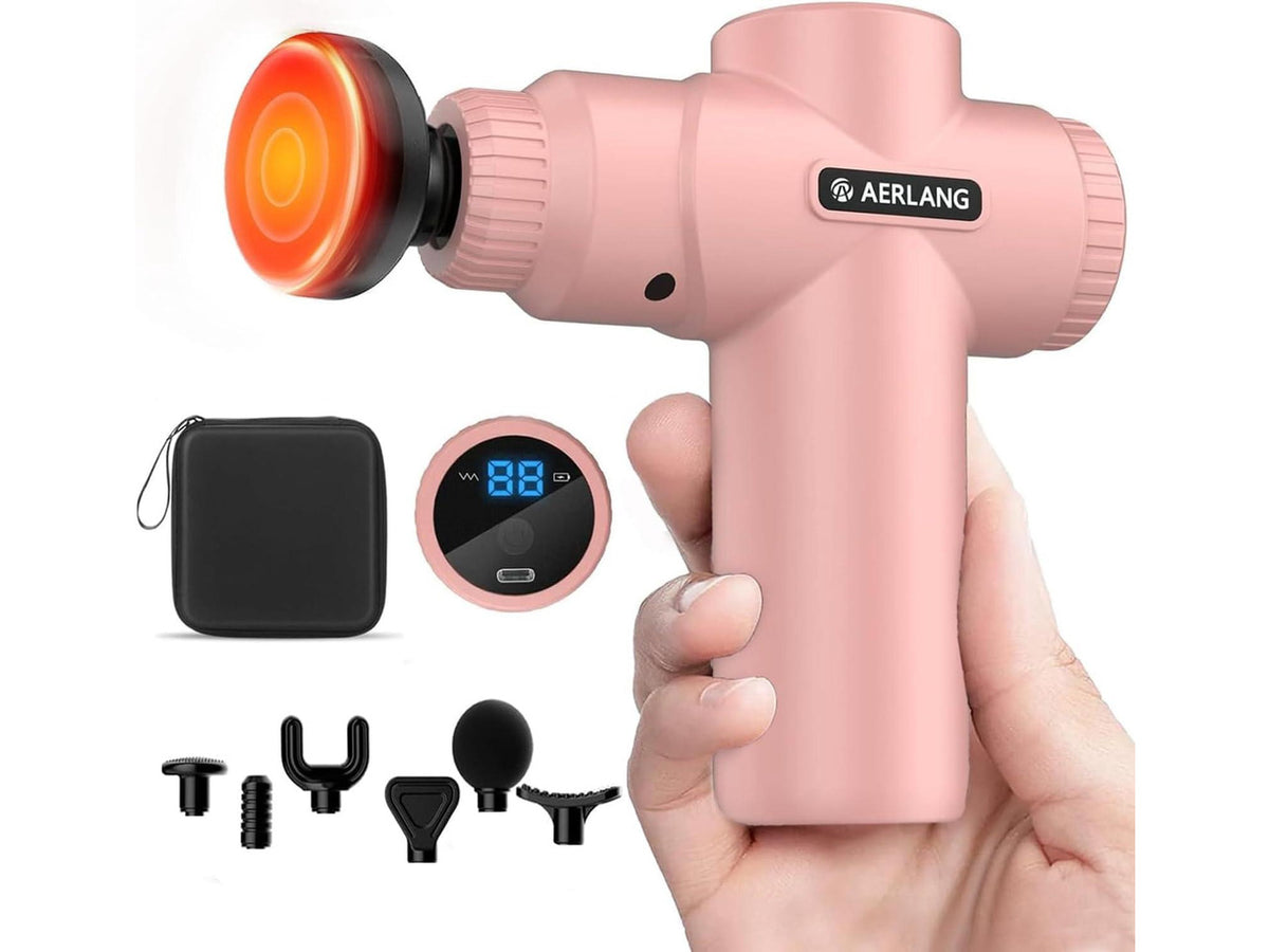 Birthday Gifts for Women Massage Gun with Heat deep Tissue Pink | Mini Portable Travel Massager Percussion Muscle Back Massage Gun Pain Relief Body Handheld Massage tools Carrying Case LED