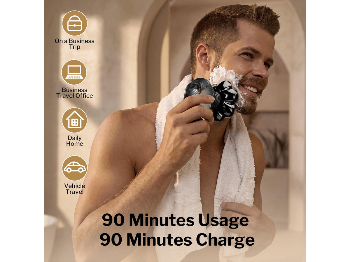 5-in-1 Electric Razor with 7D Floating Blades - IPX7 Waterproof Grooming Kit, Detachable Magnetic Head, 90-Min Wet Dry
