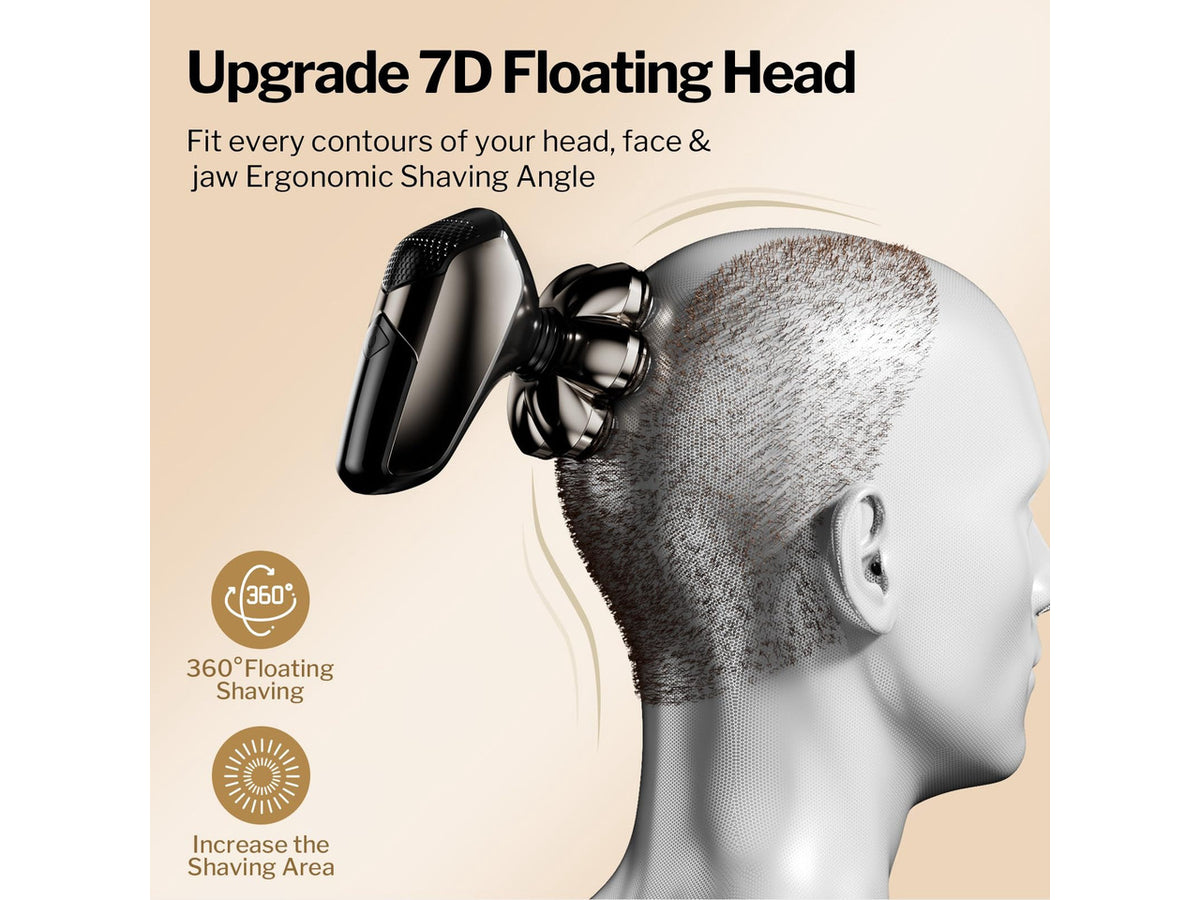 5-in-1 Electric Razor with 7D Floating Blades - IPX7 Waterproof Grooming Kit, Detachable Magnetic Head, 90-Min Wet Dry