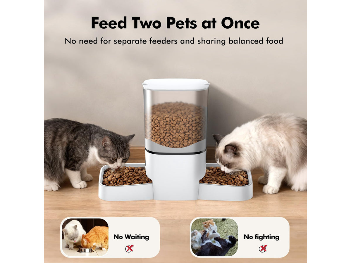 6L Automatic Cat Feeder for 2 Cats, APP Control, Precise Portion Control | Timed Dry Food Dispenser with 2 Stainless Steel Bowls, 2.4G WIFI Connection, Dual Power Supply, 10s Voice Recorder