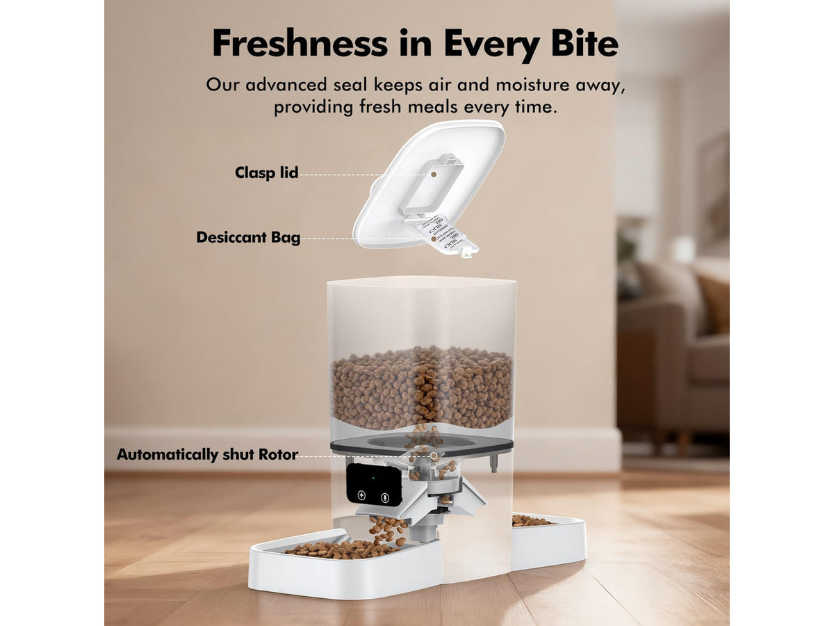 6L Automatic Cat Feeder for 2 Cats, APP Control, Precise Portion Control | Timed Dry Food Dispenser with 2 Stainless Steel Bowls, 2.4G WIFI Connection, Dual Power Supply, 10s Voice Recorder