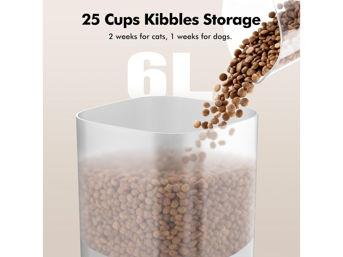 6L Automatic Cat Feeder for 2 Cats, APP Control, Precise Portion Control | Timed Dry Food Dispenser with 2 Stainless Steel Bowls, 2.4G WIFI Connection, Dual Power Supply, 10s Voice Recorder