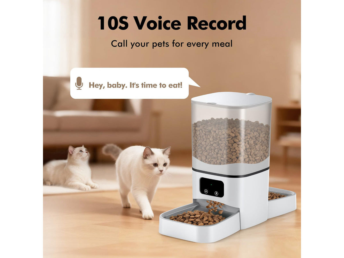 6L Automatic Cat Feeder for 2 Cats, APP Control, Precise Portion Control | Timed Dry Food Dispenser with 2 Stainless Steel Bowls, 2.4G WIFI Connection, Dual Power Supply, 10s Voice Recorder