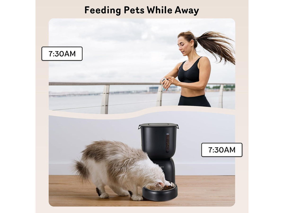 Automatic Cat Feeder and Water Dispenser FW1, Wire or Battery Cat Food Dispenser Timer Pet Feeder - Locking Lid, Desiccant Bag, Programmable Portion Control, 4 Daily Meals, 10s Voice Recorder