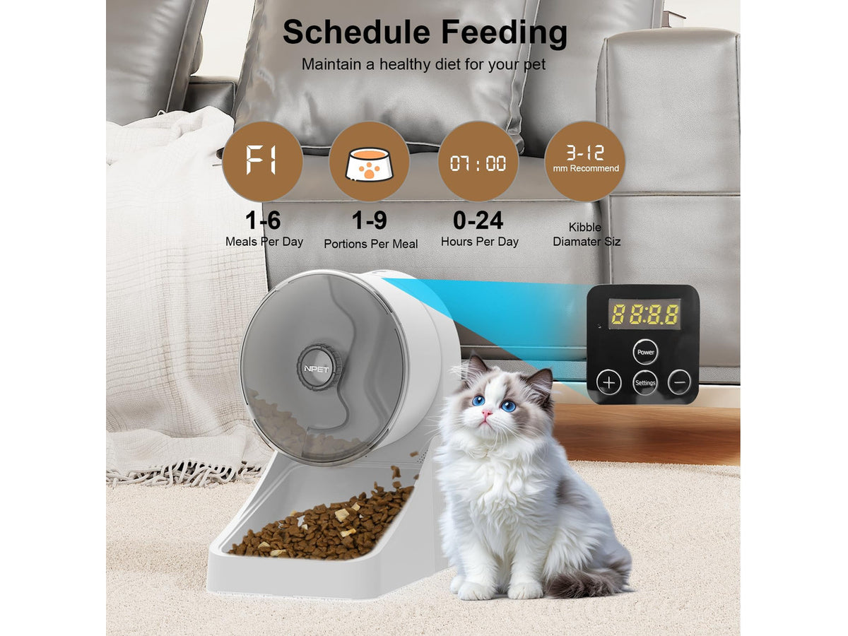 3L Automatic Cat Feeder, White, Basic Version | For Cats and Small Dogs, Dry Food Dispenser, 3-4 Meals per Day, Programmable Portion Control