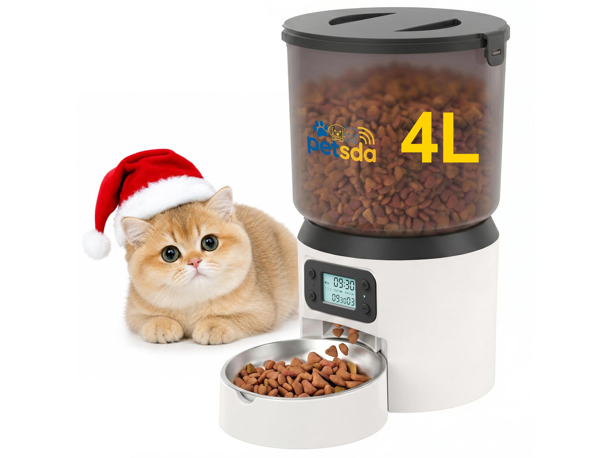 Automatic Cat Feeder 4L Timed Cat Dry Food Dispenser Auto Pet Feeder Portion Control up to 9 Meals/Day for Cats and Small Dogs Dual Power Supply, with Stainless Bowl Fresh Food, Easy Clean