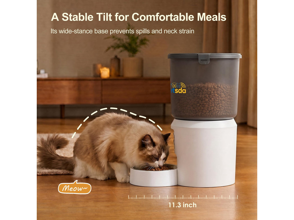 Automatic Cat Feeder 4L Timed Cat Dry Food Dispenser Auto Pet Feeder Portion Control up to 9 Meals/Day for Cats and Small Dogs Dual Power Supply, with Stainless Bowl Fresh Food, Easy Clean