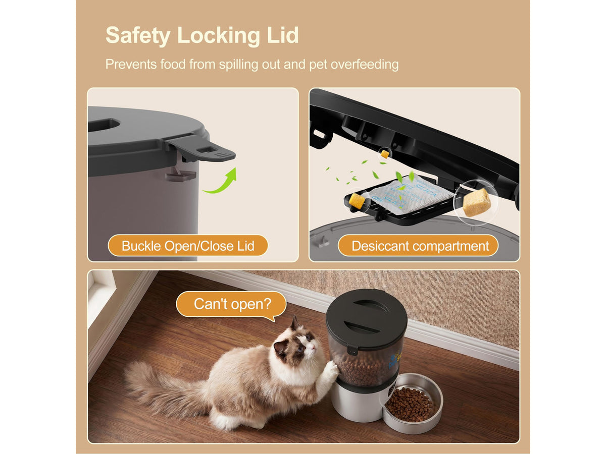 Automatic Cat Feeder 4L Timed Cat Dry Food Dispenser Auto Pet Feeder Portion Control up to 9 Meals/Day for Cats and Small Dogs Dual Power Supply, with Stainless Bowl Fresh Food, Easy Clean