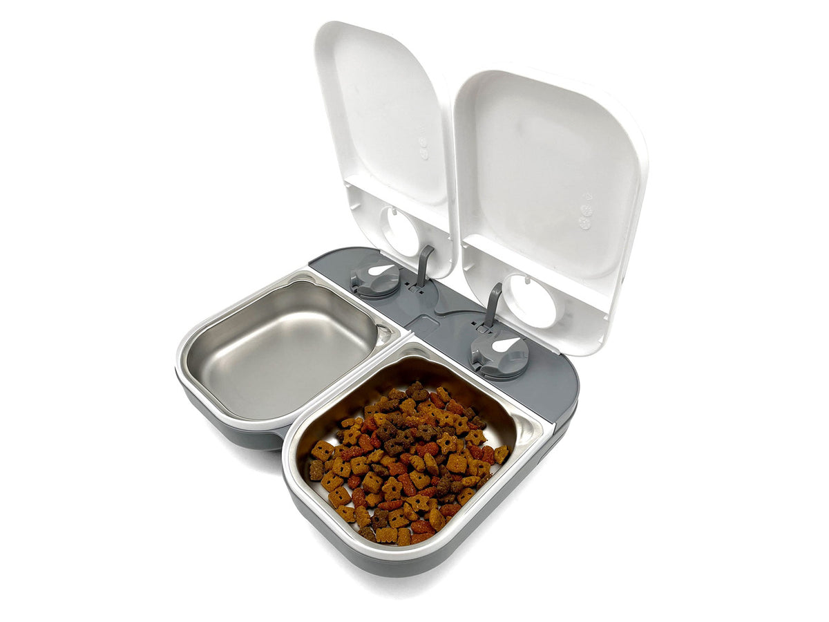 2-Meal Automatic Feeder, 400g Per Bowl, Wet & Dry Food, White | Programmable Digital Timer, 2 x 400g Bowls, Includes Ice Packs, For Cats & Small Dogs, No Apps or WiFi, Dishwaser-Safe