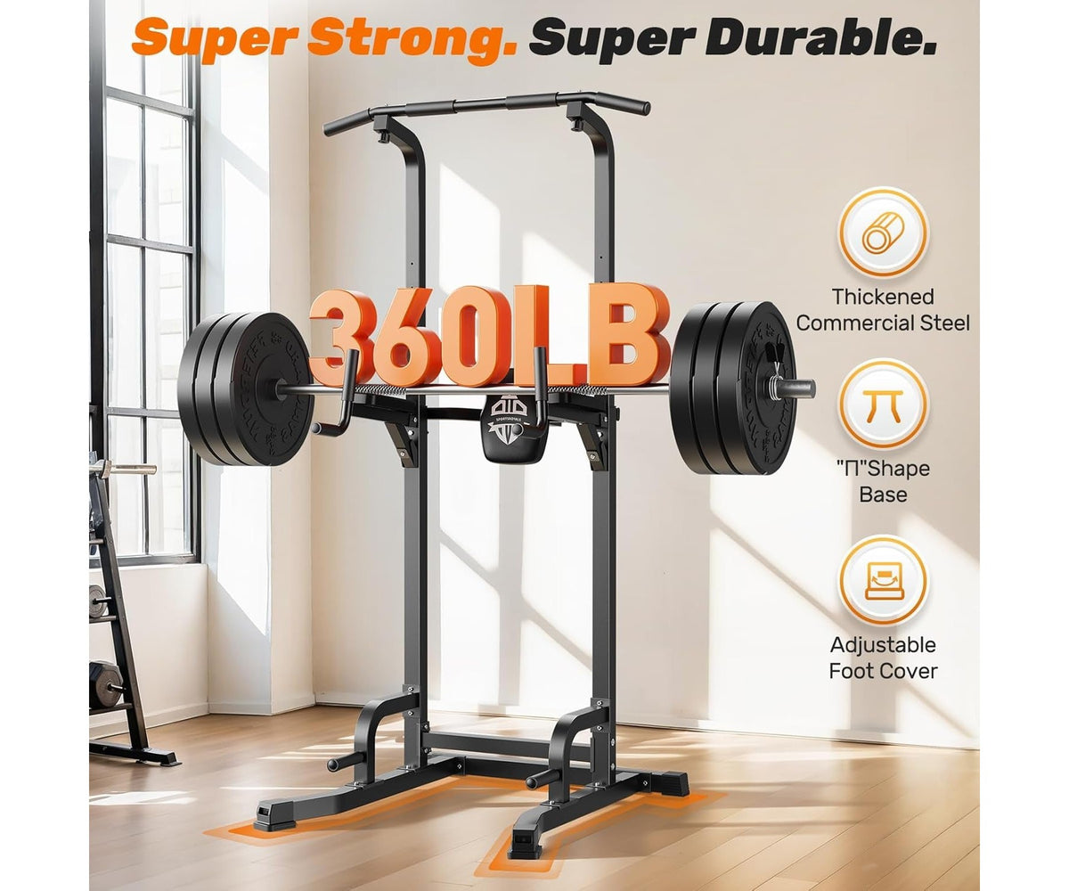 Sportsroyals Power Tower Pull Up Bar Station, 360LBS Stable Pull Up Dip Station for Home Gym Strength Training Equipment
