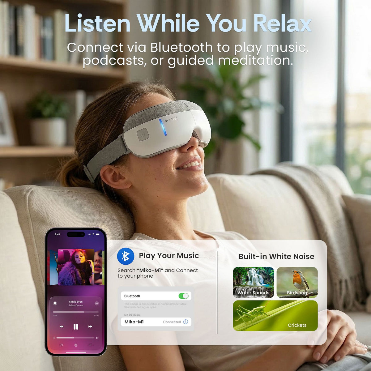 Miko Eye Massager with Heat, Air Pressure, 4 Massage Modes & Bluetooth Music, Gaze