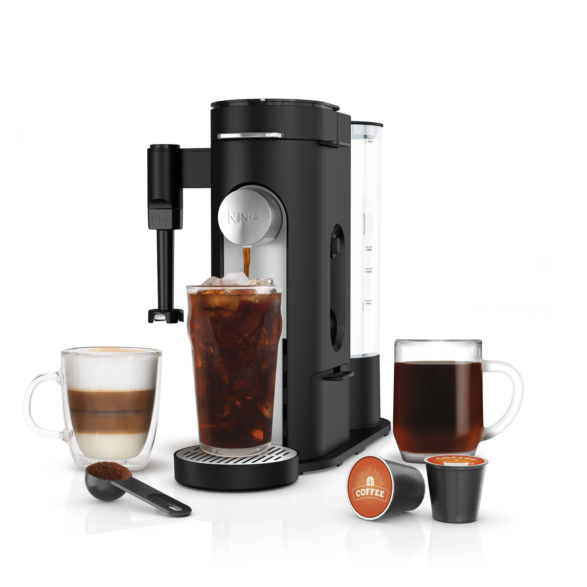 Ninja Single-Serve Pods & Grounds Coffee Maker with Integrated Milk Frother Black : Iced Coffee System
