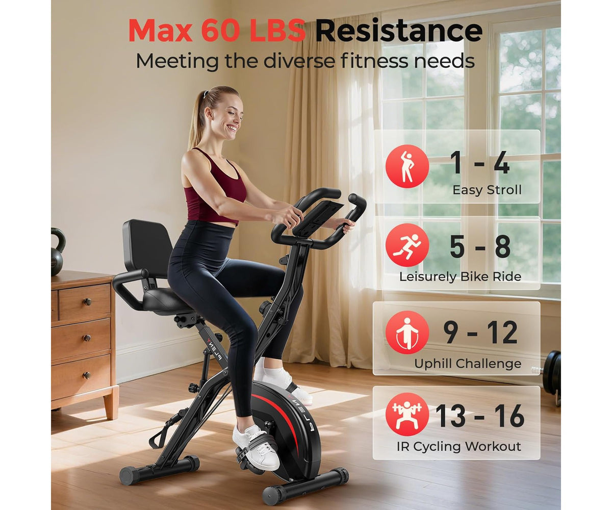Folding Exercise Bike, 5 IN 1 Stationary Bikes for Home, 330LB Weight Capacity ,Indoor Workout Cycling Bike for Home Gym