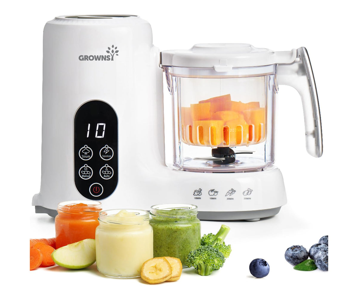 Grownsy Baby Food Maker, Steamer & Blender, BPA-Free Elevated Steam Basket, Healthy Homemade Purees, Starting Solids & BLW, 6+ Months