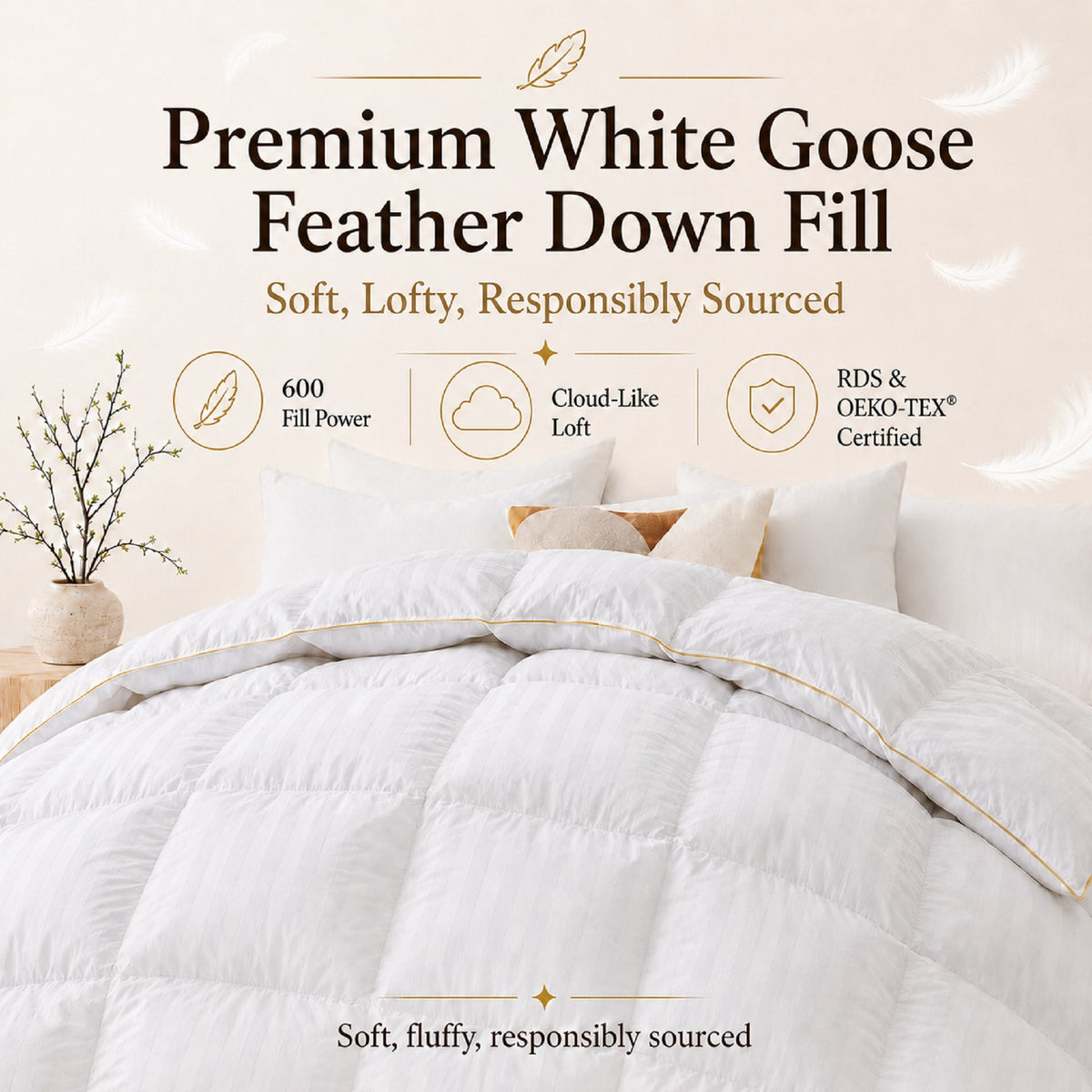 Puredown Premium White Goose Down Comforter Duvet Insert, Luxury and Comfort in One, Twin