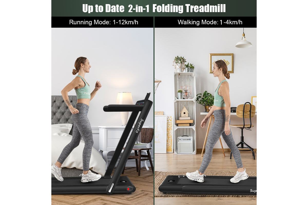 Costway Up To 7.5MPH 2.25HP 2 in 1 Dual Display Screen Treadmill Jogging Machine W/APP Control Black