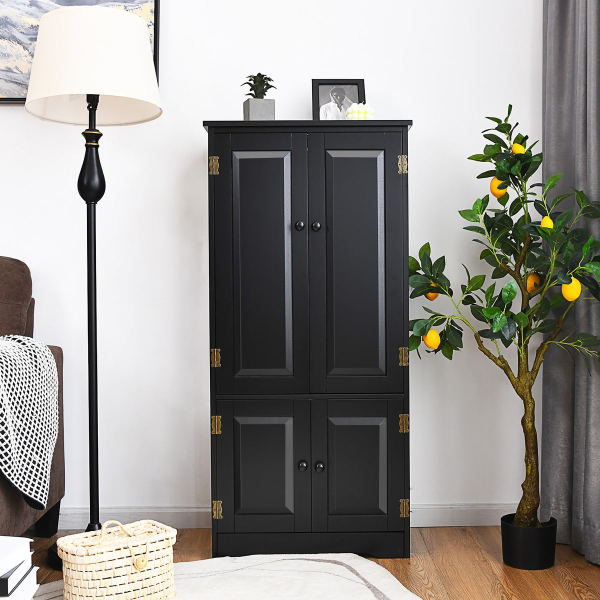 Costway Accent Floor Storage Cabinet W/ Adjustable Shelves Antique 2-Door Black