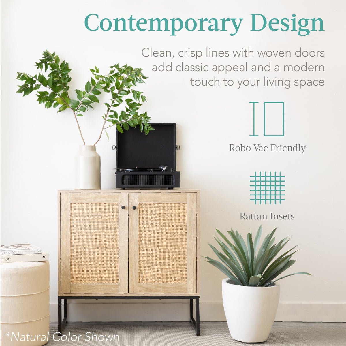 Best Choice Products 2-Door Rattan Storage Cabinet, Accent Furniture, Cupboard w/ Non-Scratch Foot Pads - Black