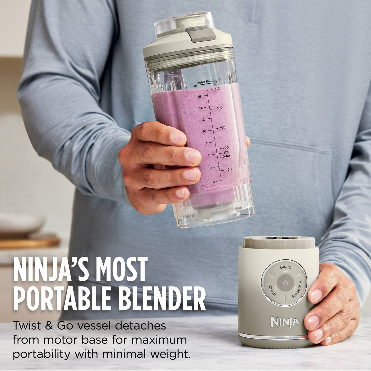 Ninja Blast 22oz Max Portable Blender Cool Gray BC251GY: Personal Blender, 3 Speeds, Dishwasher-Safe, Lithium Ion Battery