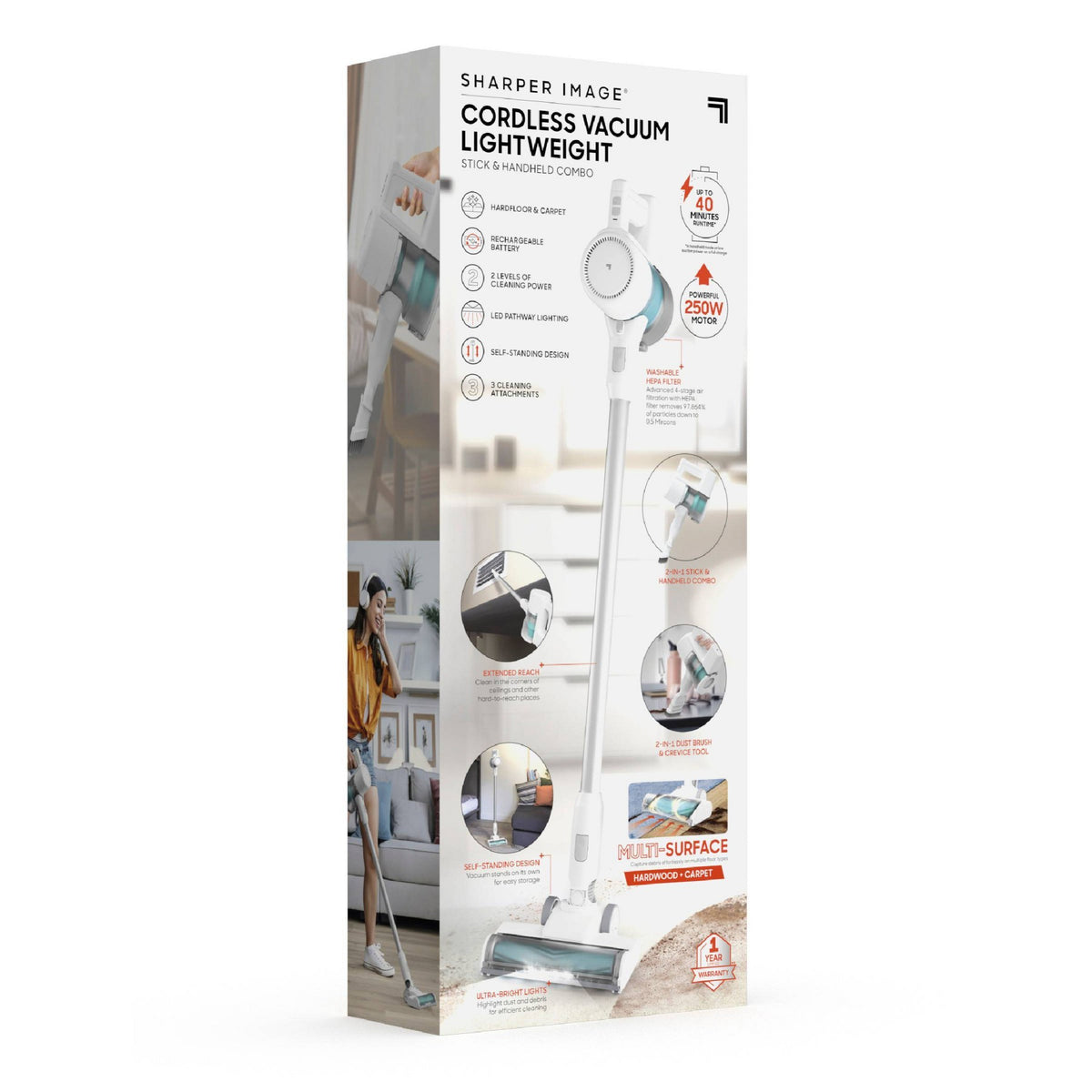 Sharper Image Cordless Vacuum Lightweight Stick and Handheld Combo White