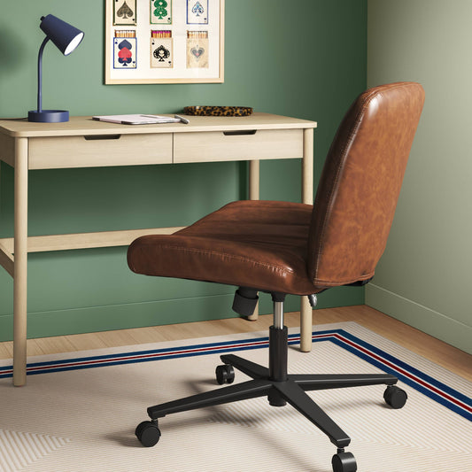 Upholstered Criss Cross Armless Office Chair with Metal Swivel Base Walnut Brown - Room Essentials™