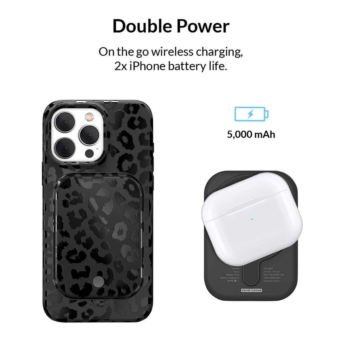 VELVET CAVIAR 5000mAh MagSafe Battery Power Pack - Black Leopard: USB-C Apple iPhone 16 Compatible