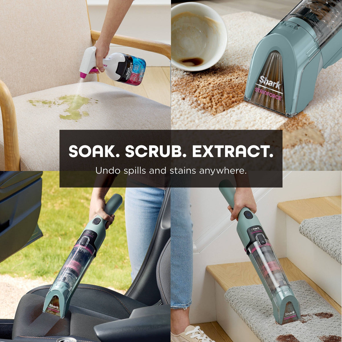 Shark StainForce Portable Cordless Spot & Stain Cleaner with Dual-Activated Cleaning Solution HX101 Gray