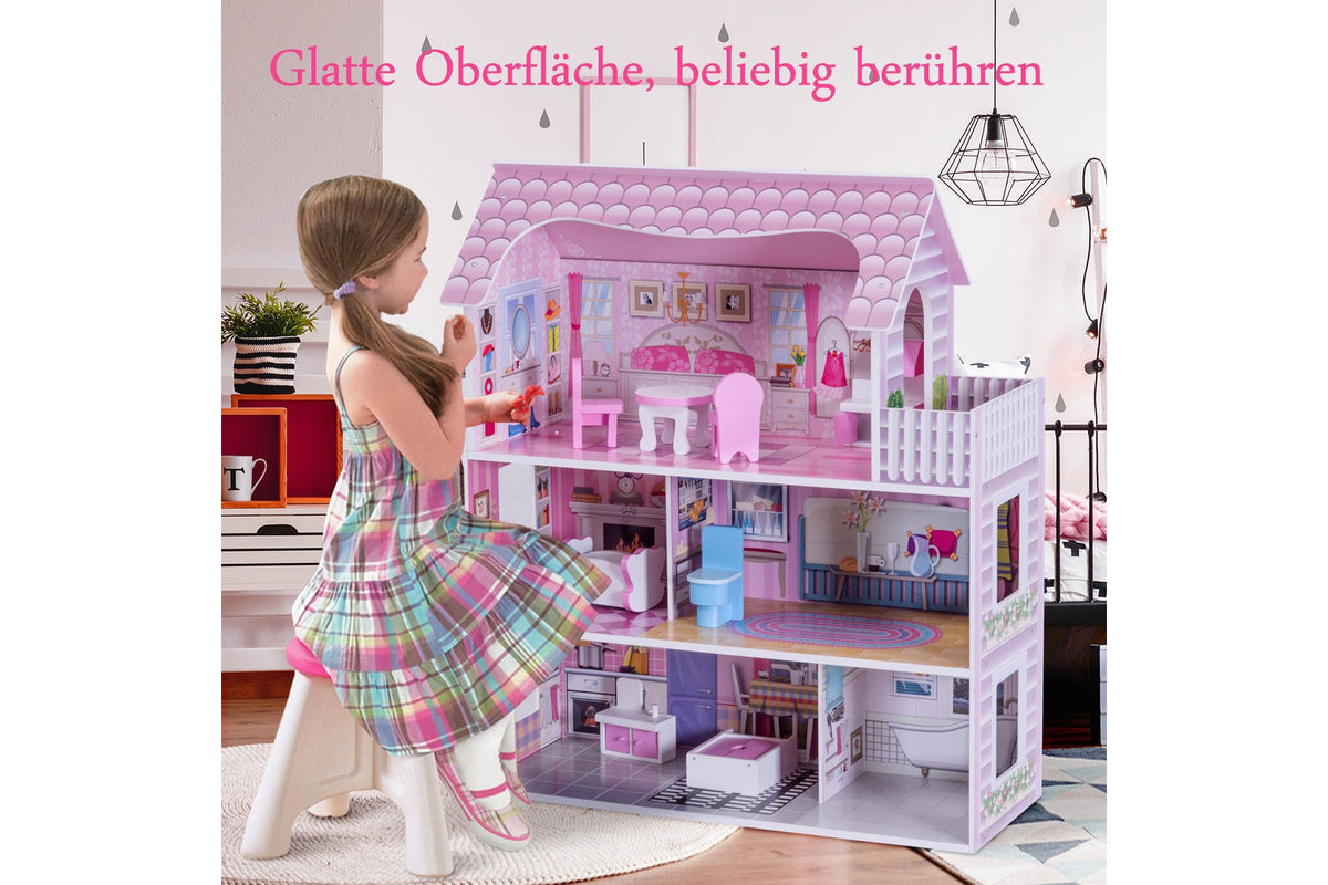 Costway 28'' Pink Dollhouse w/ Furniture and Play Accessories for Girls