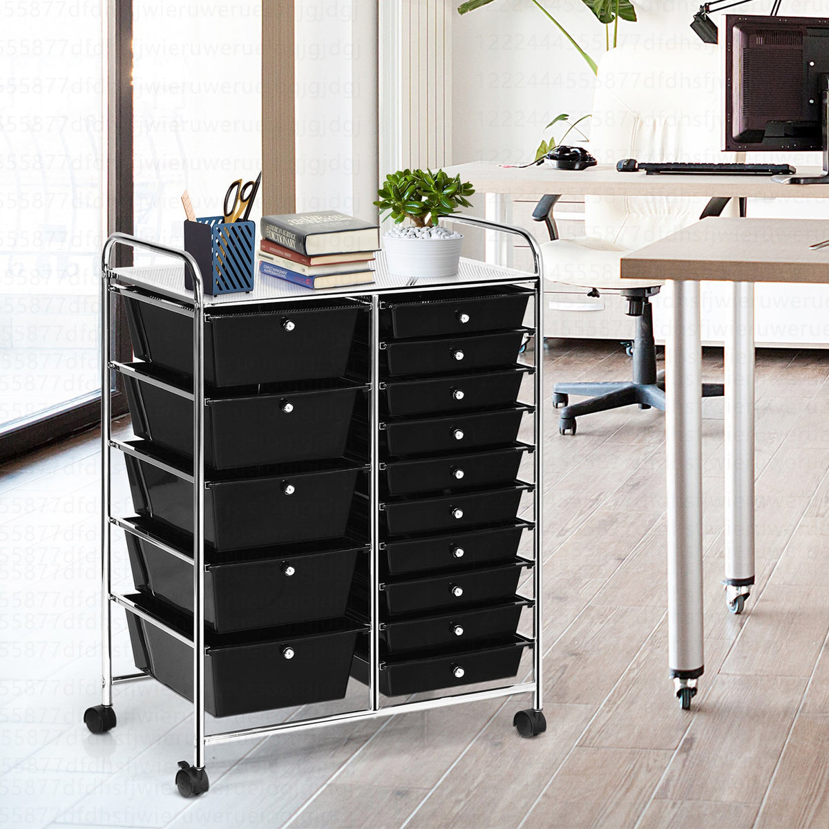 Costway 15 Drawer Art & Craft Rolling Storage Cart Tools Scrapbook Paper Office School Organizer Black