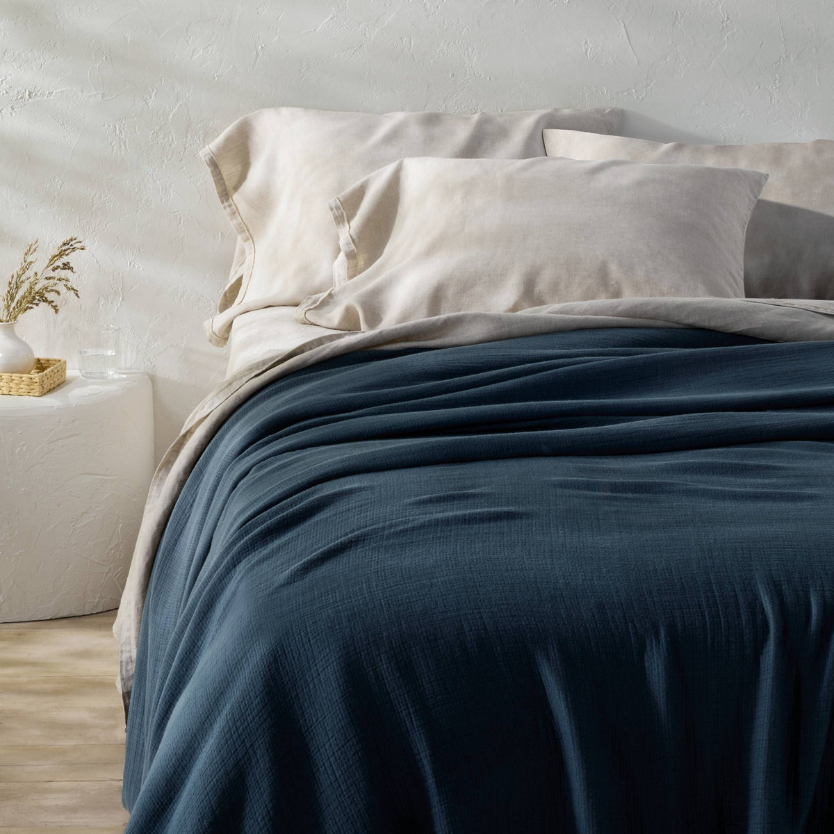 Full/Queen Rayon from Bamboo Blend Matelasse Blanket Dark Mineral Blue - Casaluna™